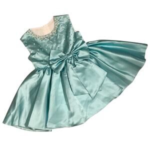 Toddler Satin Turquoise Beaded Dress Size 2T-4T